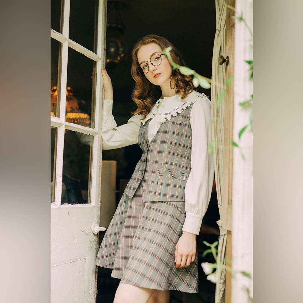 Miss Patina Plaid Vest and Skirt Set